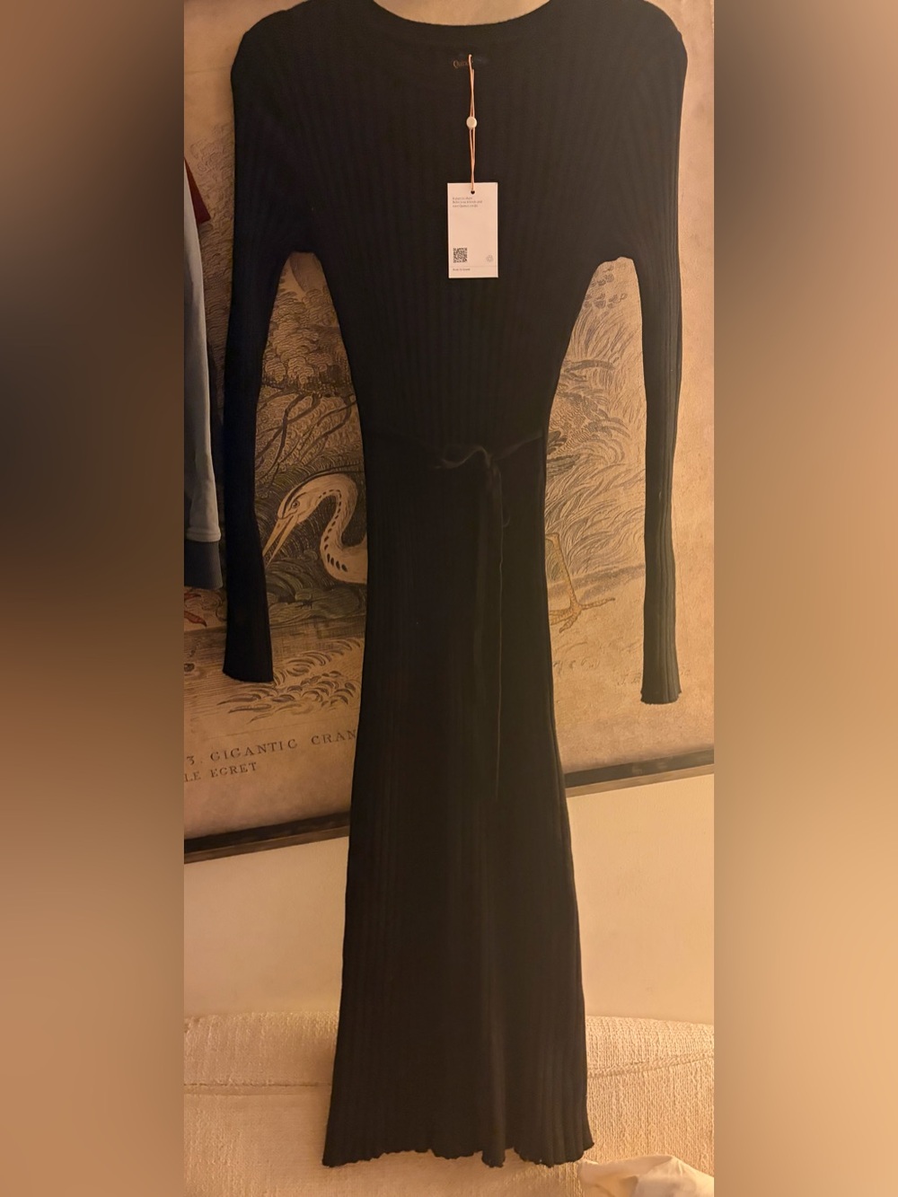 * New Quince Black Ribbed Knit Long-Sleeve Midi Dress Organic Cotton Cashmere *